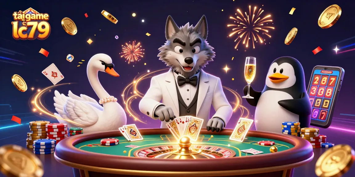 Trải nghiệm tải game lc79 với các nhân vật 3D thú vị trong bối cảnh casino đầy màu sắc.