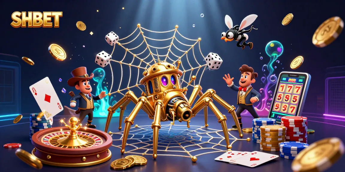 Engage with SHBET's casino games as a golden spider weaves a web of winnings.