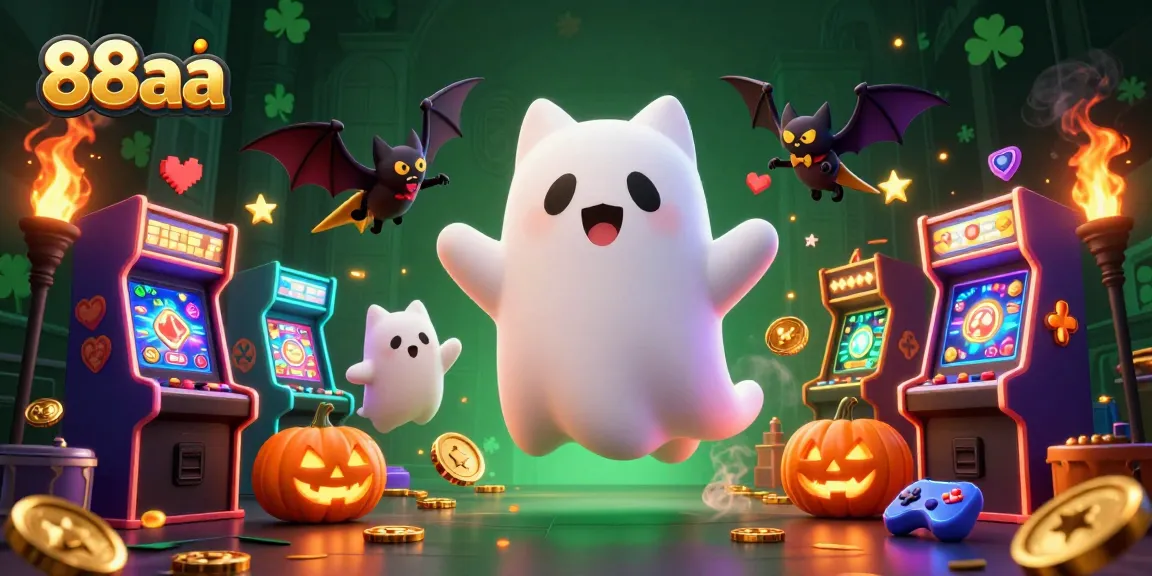 Visit 88aa and engage with thrilling slot games in a vibrant haunted casino scene.