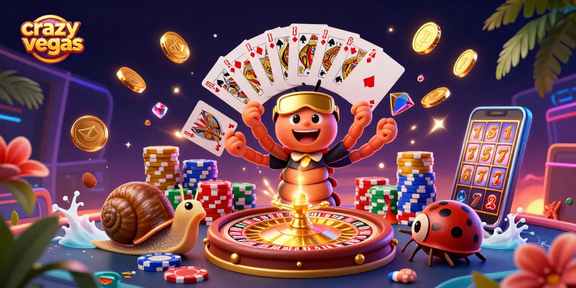 Experience the excitement of crazyvegas with a vibrant casino scene featuring a millipede dealer and high-roller.
