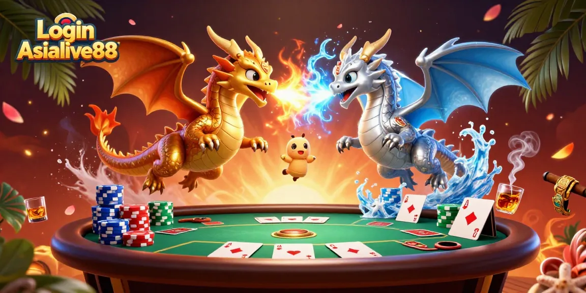 Engage with thrilling action in Login Asialive88, featuring dynamic 3D dragons and poker elements.
