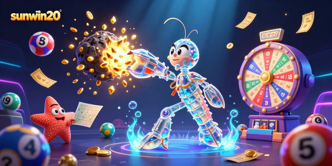 Engage in vibrant lottery action with sunwin20 featuring colorful bouncing balls and golden prizes.