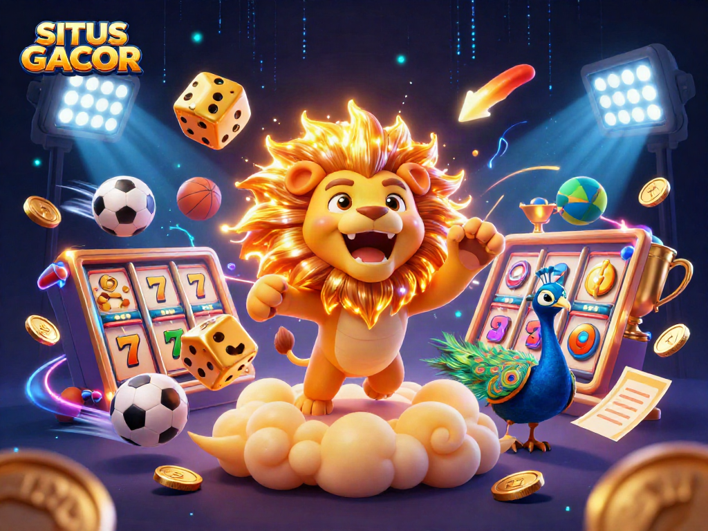 Experience winning chances with SITUS GACOR featuring a dynamic illustration of slots and casino elements.