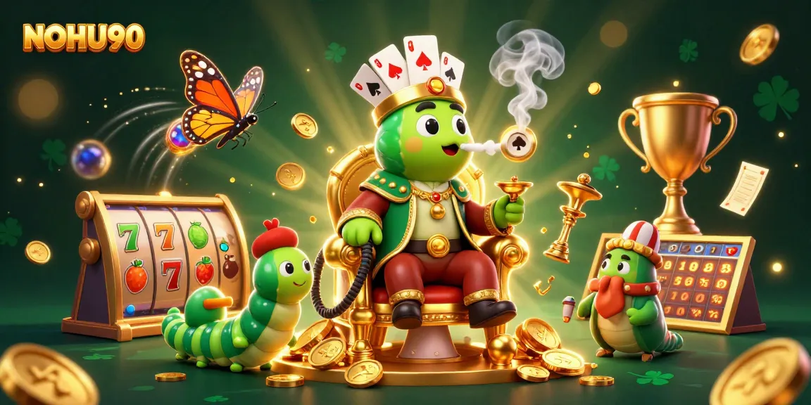 Engage in slots with NOHU90's vibrant scene showcasing a playful caterpillar character and thrilling elements.