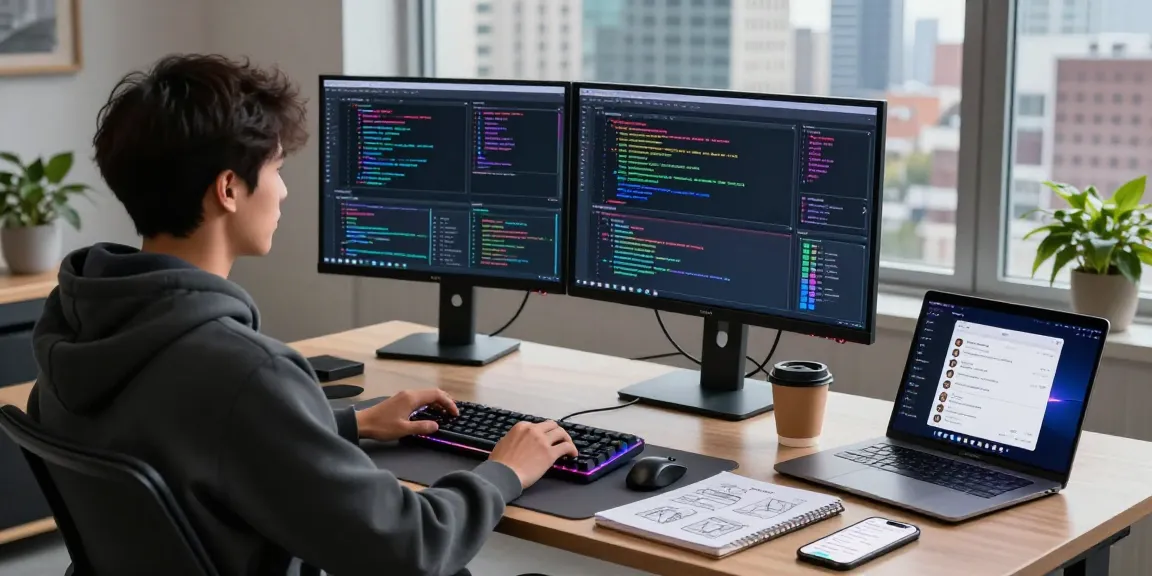 Developer using crush ai in a modern workspace with dual monitors and coding interface.