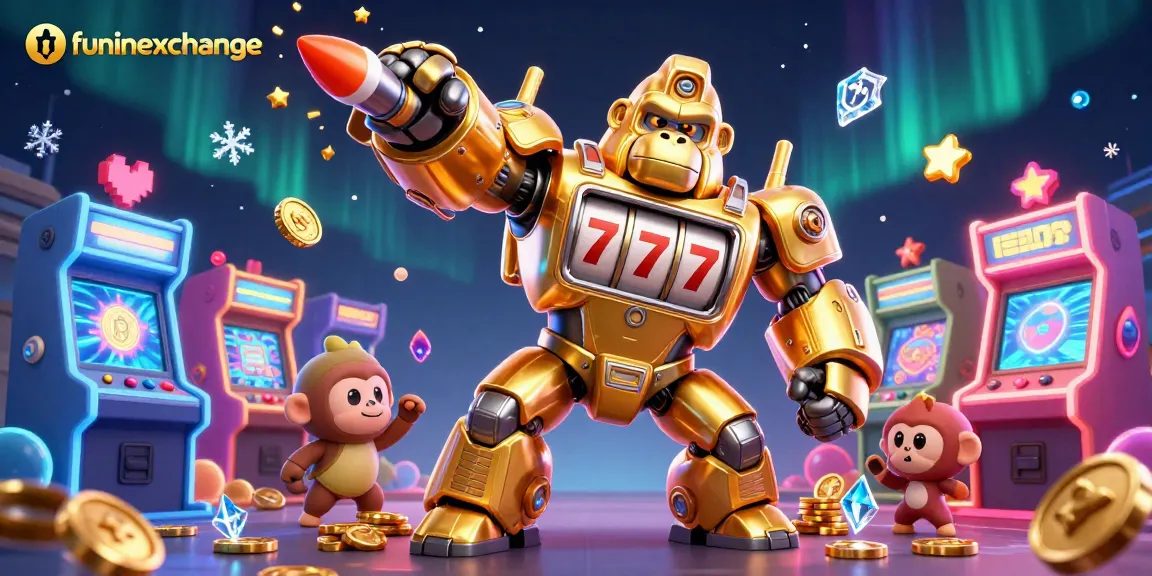 Engage with funinexchange's thrilling experience featuring an epic gorilla mech and casino elements.