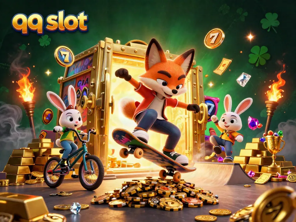 Engaging scene showcasing ff skateboarder fox performing tricks with a BMX rabbit, highlighting qq slot elements.