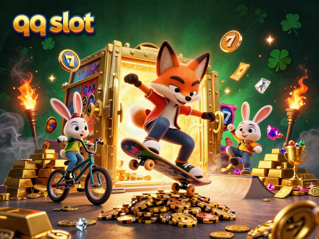 Engaging scene showcasing ff skateboarder fox performing tricks with a BMX rabbit, highlighting qq slot elements.