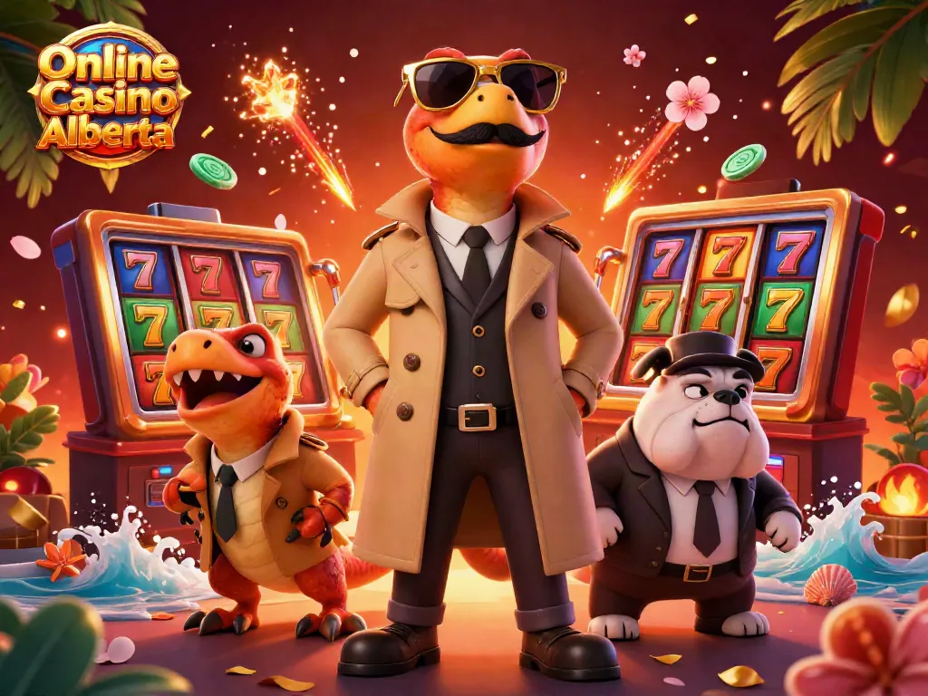 Engage in thrilling games at Online Casino Alberta with vibrant raptors and casino elements!