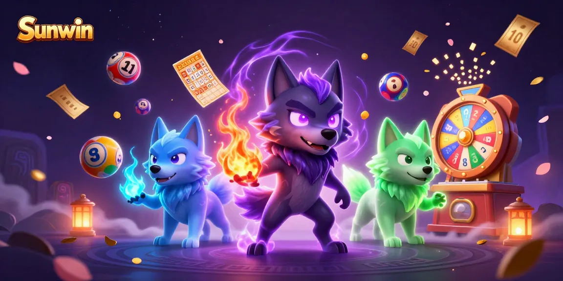 Sunwin players enjoy thrilling lottery games with glowing wolves and vibrant prize elements.