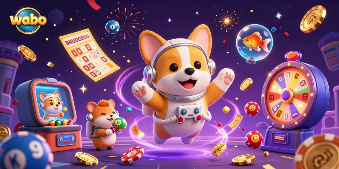 Experience thrill with wabo's exciting 3D casino scene featuring animated games and cosmic characters.
