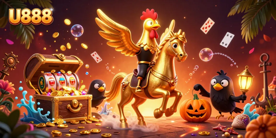 Experience the thrill of U888 casino gaming with unique characters and vibrant visuals in a dynamic 3D scene.