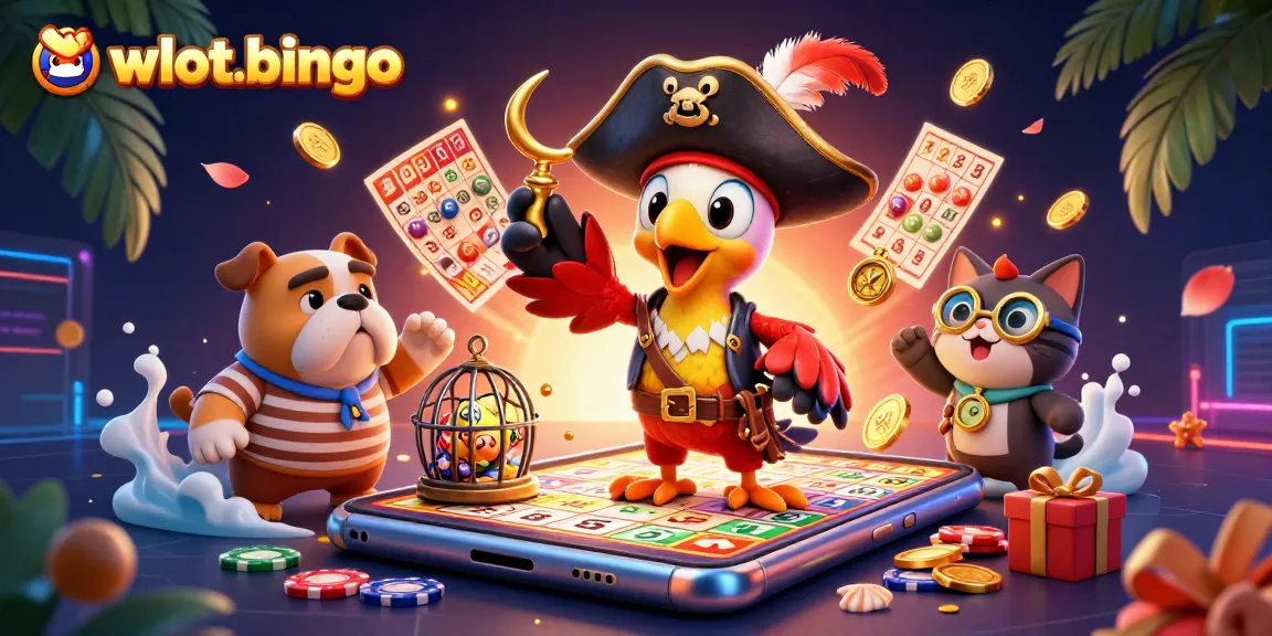 Bermain wslotbingo dengan suasana mengasyikkan, kartu bingo, dan koin emas berterbangan.