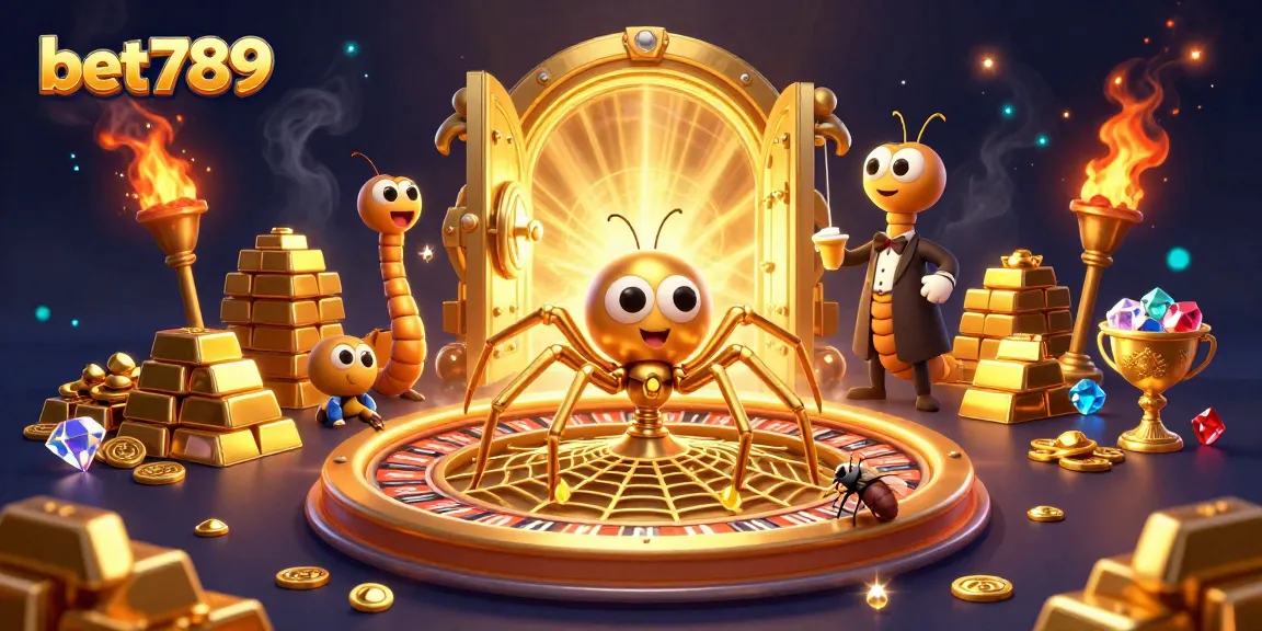 Engage with bet789 at the online casino, where a nervous fly bets at a roulette-themed spider web.