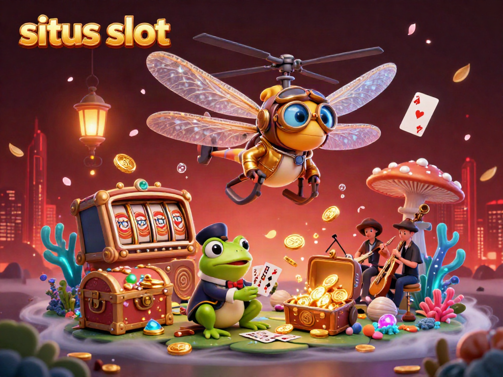 Slot gacor ditampilkan dengan raja capung dan bandar katak yang memukau di kasino lily pad.
