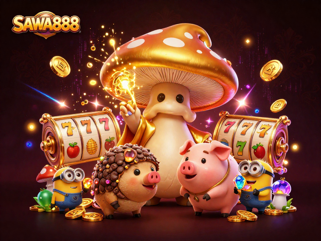 Experience thrilling gaming excitement with SAWA888, featuring captivating characters and vibrant slot elements.