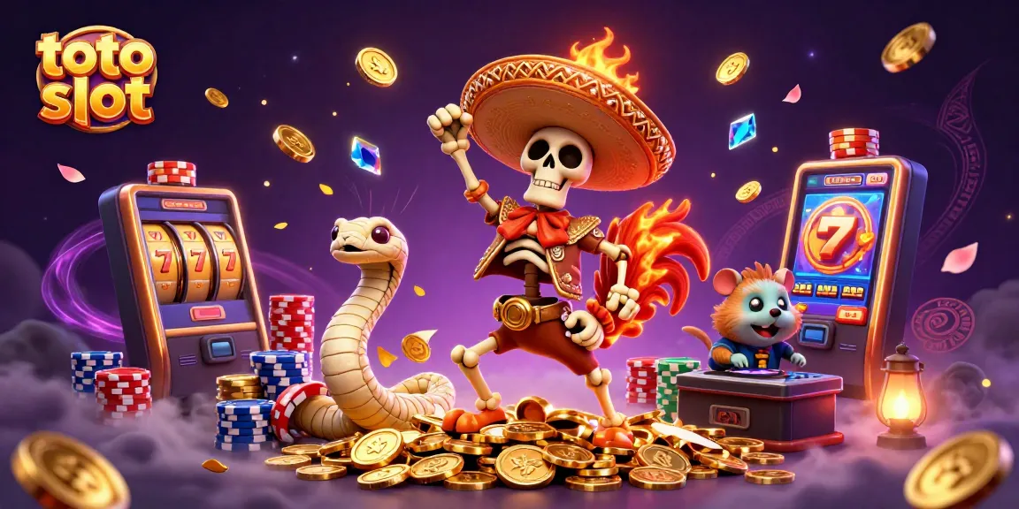 Experience the excitement of toto slot games with dynamic 3D characters, golden coins, and vibrant gambling elements.