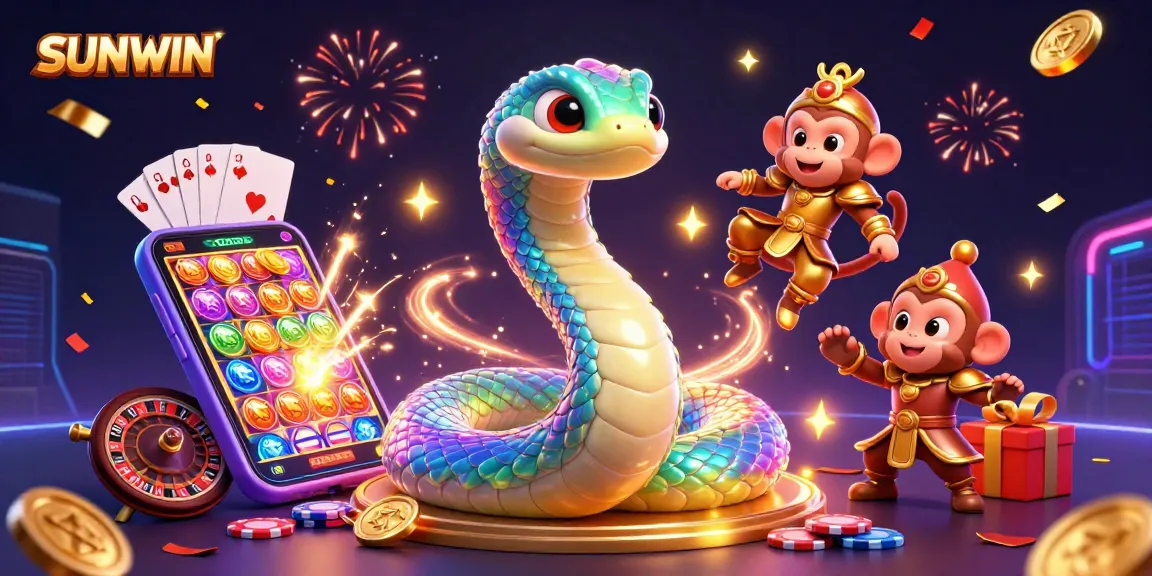 SUNWIN shines with a colorful 3D illustration of a dynamic casino scene showcasing vibrant gaming elements.