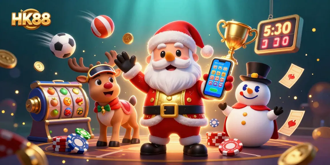 Win big with HK88! Experience thrilling slots with Santa and friends in a vibrant casino