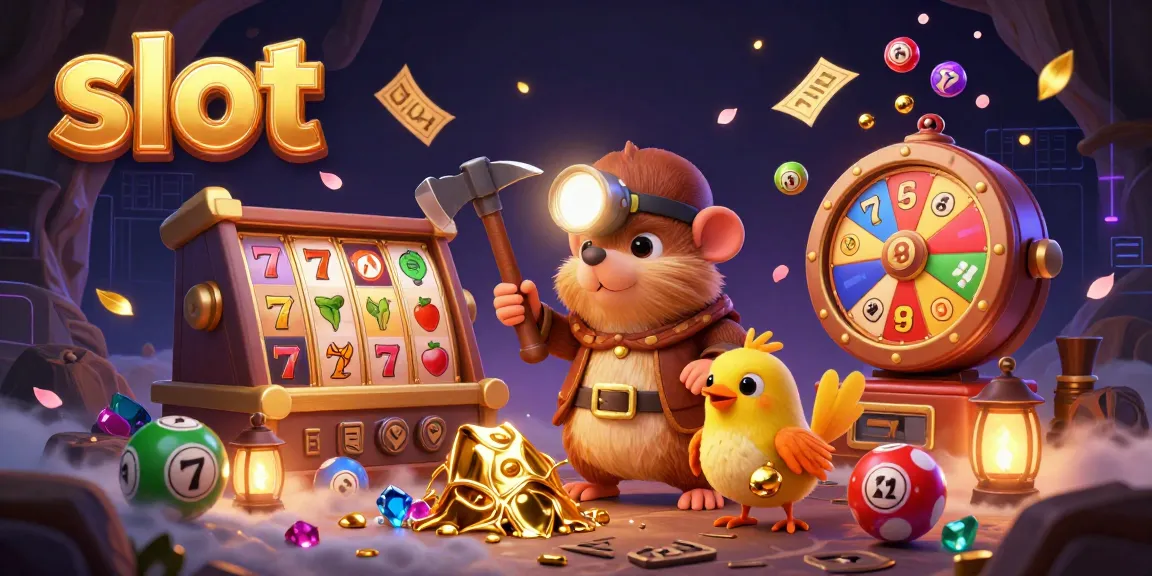 Spin slot reels with a mining mole and his canary while golden tickets rain down.