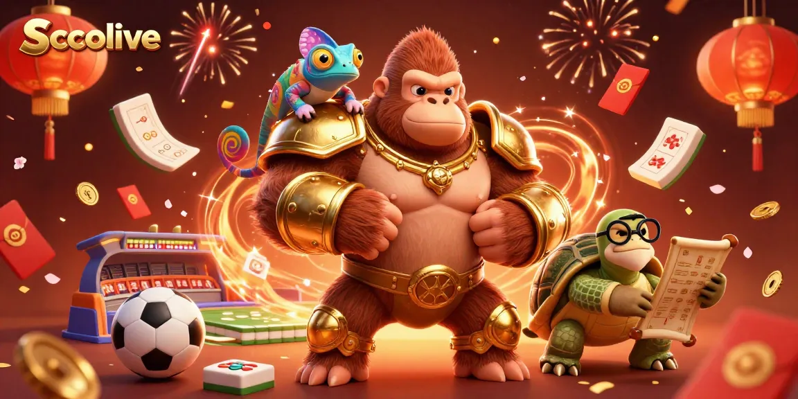 Socolive's powerful gorilla king, the nimble chameleon, and wise tortoise showcase thrilling sports betting excitement in a vibrant 3D scene.