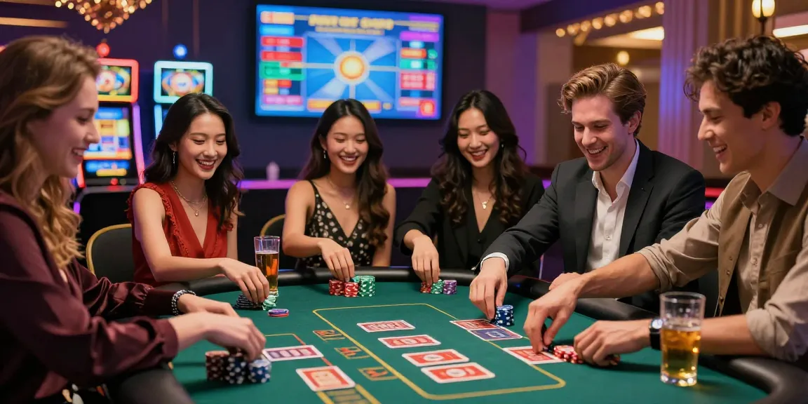 Friends enjoying a thrilling sunwin gaming experience at a vibrant casino table.
