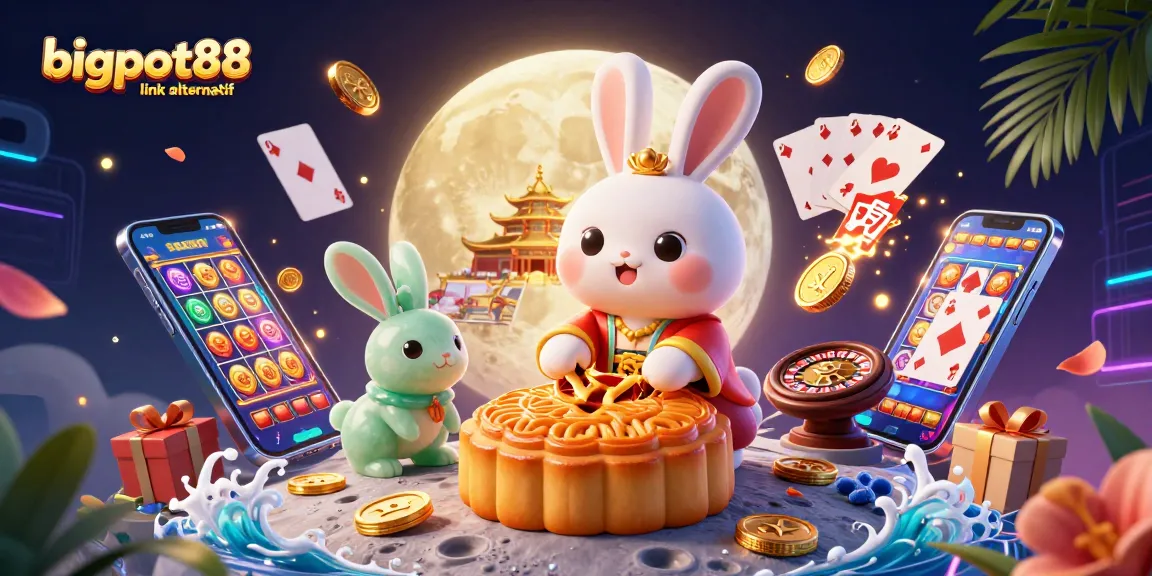 Experience thrilling fun with bigpot88 link alternatif featuring a vivid 3D moon rabbit casino scene.