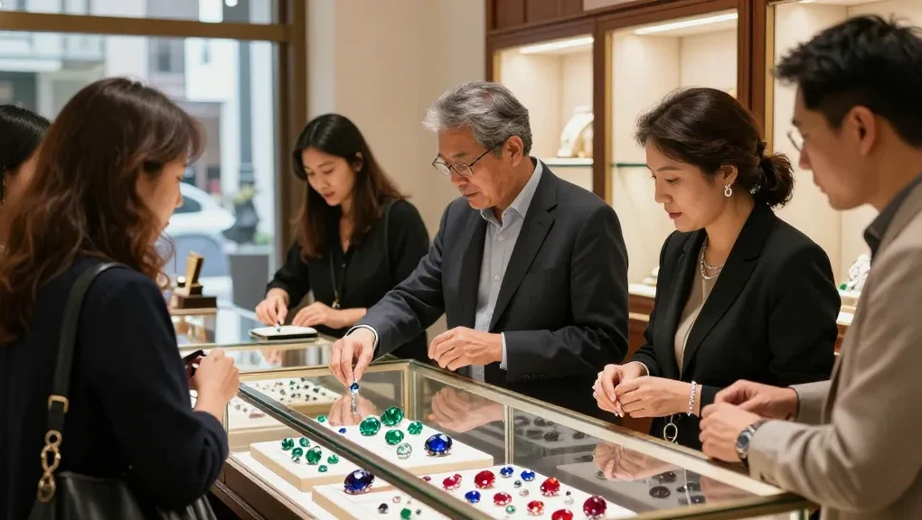 Experience gemstone elegance at https://www.mygemspot.com with shoppers exploring exquisite gems.